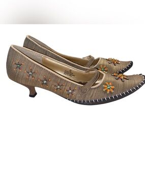 J. Jill Shoes Womens Size 9.5 Beaded Mary Jane Kitten Heels Pumps Boho Ethnic